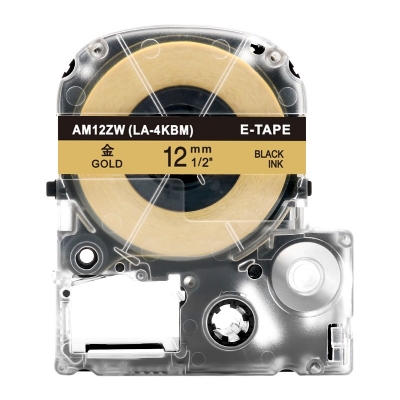 AM12ZW 12mm金底黑字錦宮標簽色帶